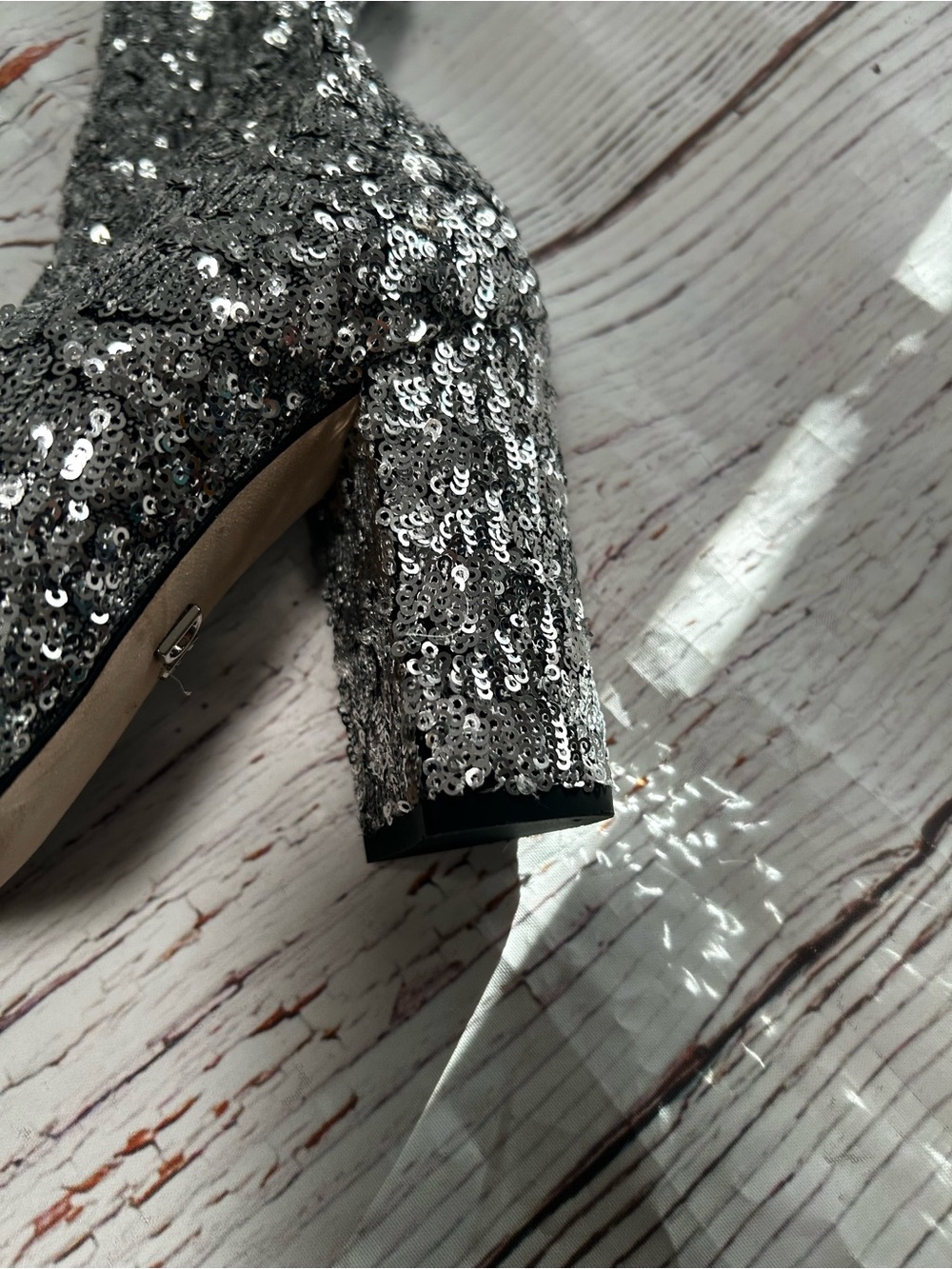 Dolce & Gabbana Silver Sequin Knee-High Block Heel Sock Boots Sz 37 - Picture 7 of 16